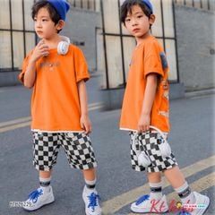 [XẢ KHO] Bộ thun in chữ BOB THING quần caro dễ thương cho bé trai BTB26228