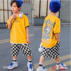 [XẢ KHO] Bộ thun in chữ BOB THING quần caro dễ thương cho bé trai BTB26228