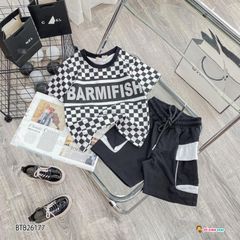 [XẢ KHO] Set áo caro chữ BARMIFISH quần túi hộp dễ thương cho bé trai BTB26175