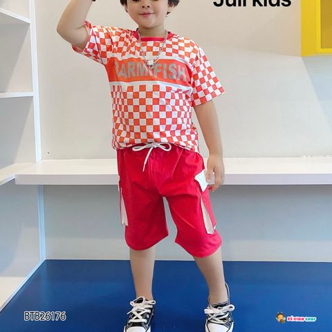 [XẢ KHO] Set áo caro chữ BARMIFISH quần túi hộp dễ thương cho bé trai BTB26175