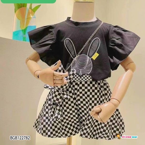 Set áo in thỏ quần bí caro dễ thương cho bé gái BGB122781