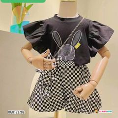 Set áo in thỏ quần bí caro dễ thương cho bé gái BGB122781