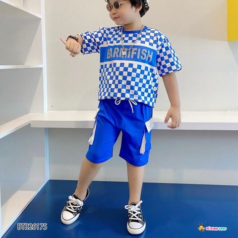 [XẢ KHO] Set áo caro chữ BARMIFISH quần túi hộp dễ thương cho bé trai BTB26175