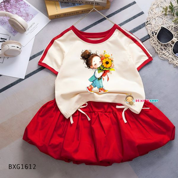 Set áo in bé gái chân váy bí dễ thương cho bé gái đi chơi BXG1612