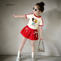 Set áo in bé gái chân váy bí dễ thương cho bé gái đi chơi BXG1612