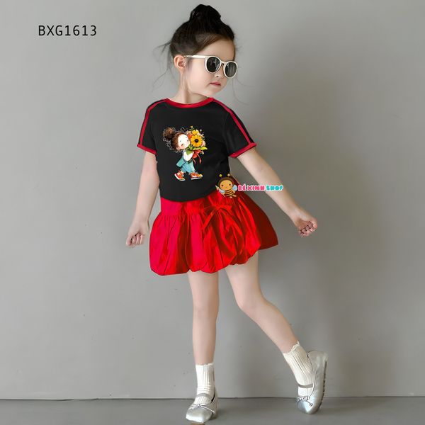 Set áo in bé gái chân váy bí dễ thương cho bé gái đi chơi BXG1612