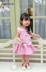Set chân váy xếp ly phối áo caro đính nơ dễ thương cho bé gái BGB124149
