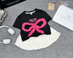 Set chân váy ren thun phối áo phông may đắp nơ  dễ thương cho bé gái BGB123989