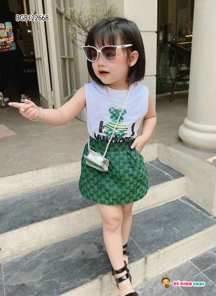 Set áo gấu chân váy Gucc dễ thương cho bé gái BGB122668