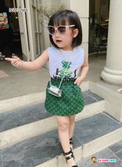 Set áo gấu chân váy Gucc dễ thương cho bé gái BGB122668