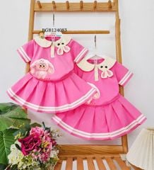 Set áo cổ bèo tai thỏ phối chân váy xếp ly dễ thương cho bé gái BGB124082