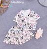 Set chân váy cổ tim phối túi hoạ tiết Labubu dễ thương cho bé gái BGB124032