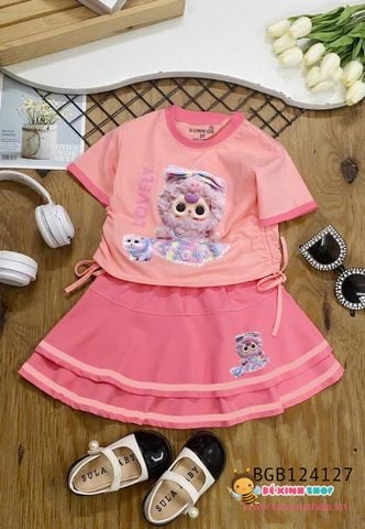Set chân váy phối áo Baby Three thun rút dây Sumi dễ thương cho bé gái BGB124127