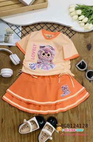 Set chân váy phối áo Baby Three thun rút dây Sumi dễ thương cho bé gái BGB124127