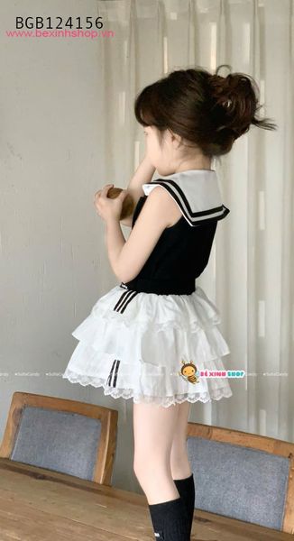 Set áo thun thủy thủ sát nách phối chân váy tầng dễ thương cho bé gái BGB124156
