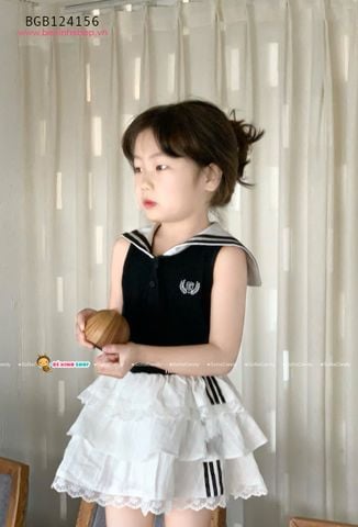 Set áo thun thủy thủ sát nách phối chân váy tầng dễ thương cho bé gái BGB124156