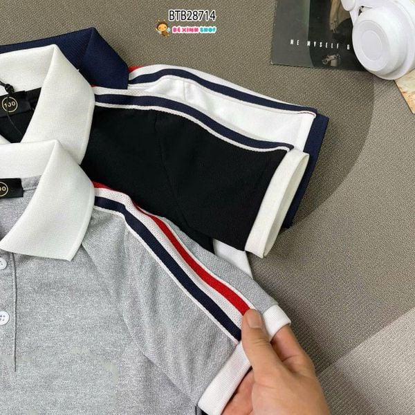 Set thun cổ bẻ phối sọc quần short dễ thương cho bé trai BTB28714