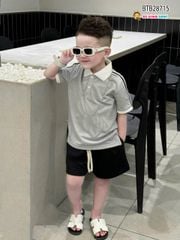 Set thun cổ bẻ phối sọc quần short dễ thương cho bé trai BTB28714