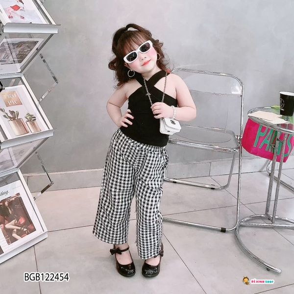 [XẢ KHO] Set áo chéo cổ quần ống rộng caro dễ thương cho bé gái BGB122454