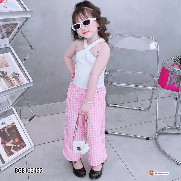 [XẢ KHO] Set áo chéo cổ quần ống rộng caro dễ thương cho bé gái BGB122454