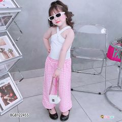 [XẢ KHO] Set áo chéo cổ quần ống rộng caro dễ thương cho bé gái BGB122454