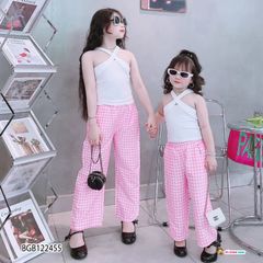 [XẢ KHO] Set áo chéo cổ quần ống rộng caro dễ thương cho bé gái BGB122454