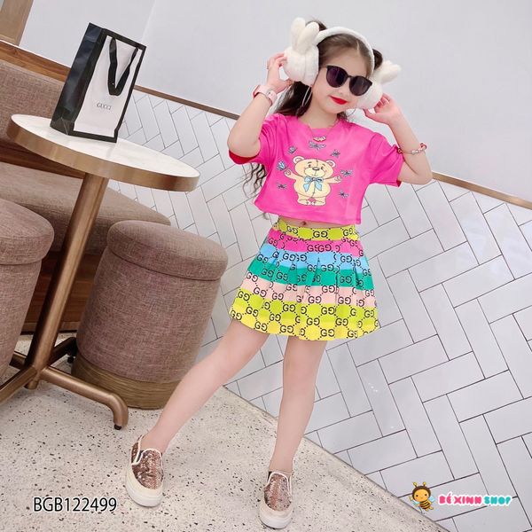 Set áo croptop in gấu chân váy Gucc dễ thương cho bé gái BGB122499