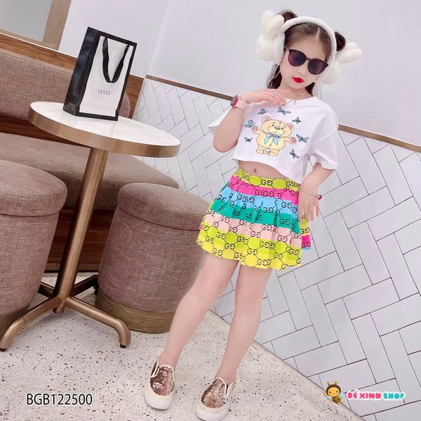 Set áo croptop in gấu chân váy Gucc dễ thương cho bé gái BGB122499