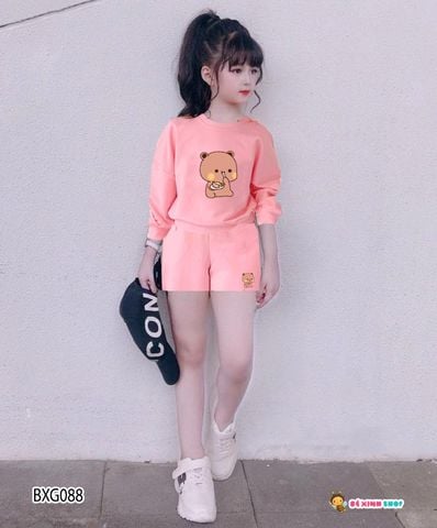 [XẢ KHO] Set áo dài tay quần sort in gấu dễ thương cho bé gái BXG088