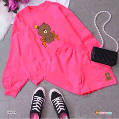 Set áo dài tay quần sort in gấu dễ thương cho bé gái BXG088