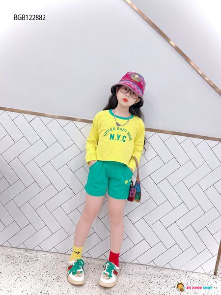 Bộ dài tay quần sort in chữ TUMTLF dễ thương cho bé gái BGB122881