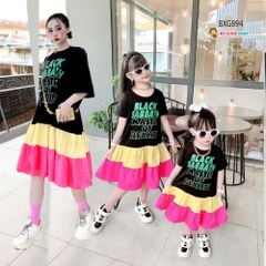 Đầm đuôi cá in chữ chân váy tầng dễ thương cho MẸ & Bé Gái BXG894