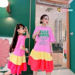 Đầm đuôi cá in chữ chân váy tầng dễ thương cho MẸ & Bé Gái BXG894