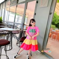 Đầm đuôi cá in chữ chân váy tầng dễ thương cho MẸ & Bé Gái BXG894