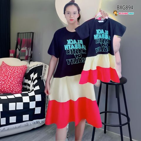 Đầm đuôi cá in chữ chân váy tầng dễ thương cho MẸ & Bé Gái BXG894