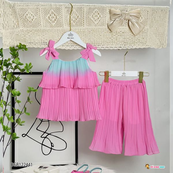 Set dập ly Cầu Vồng quần ống rộng dễ thương cho bé gái BGB122439
