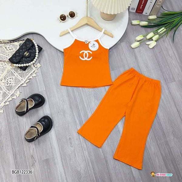 Set áo 2 dây Ch.anel quần loe dễ thương cho bé gái BGB122334