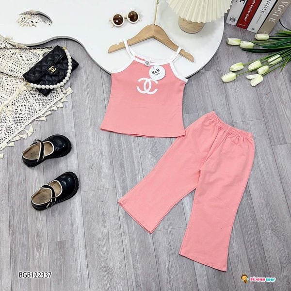 Set áo 2 dây Ch.anel quần loe dễ thương cho bé gái BGB122334