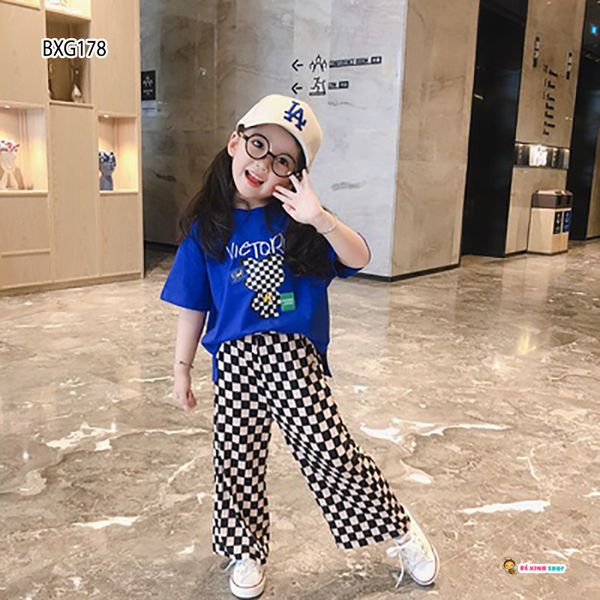 [XẢ KHO] Set áo Mickey quần ống rộng caro dễ thương cho bé gái BXG175