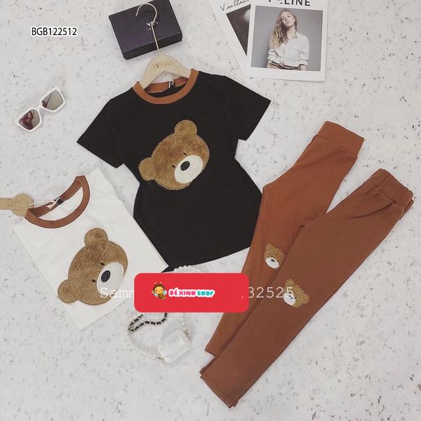 [XẢ KHO] Set áo gấu thêu đắp dễ thương cho bé gái BGB122511