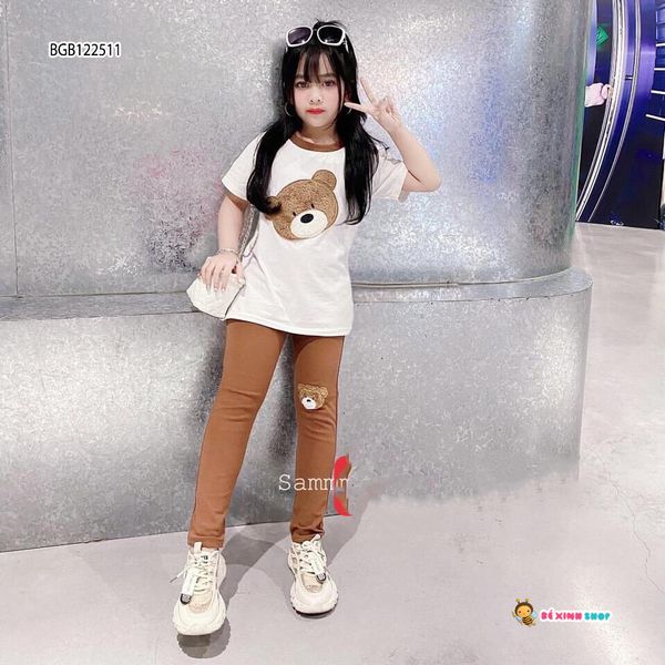 [XẢ KHO] Set áo gấu thêu đắp dễ thương cho bé gái BGB122511