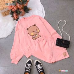 Set áo dài tay quần sort in gấu dễ thương cho bé gái BXG088