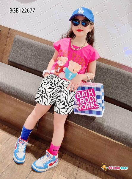 Bộ thun gấu quần họa tiết dễ thương cho bé gái BGB122677