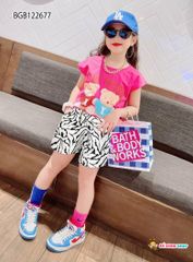 Bộ thun gấu quần họa tiết dễ thương cho bé gái BGB122677