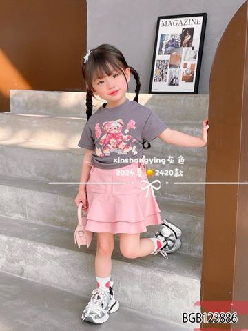 [XẢ KHO] Set áo rút dây in gấu chân váy kaki dễ thương cho bé gái BGB123885