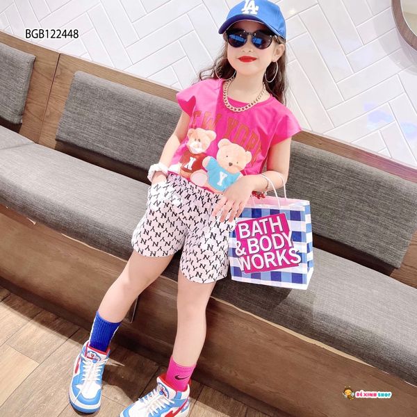 [XẢ KHO] Set áo gấu quần họa tiết NY dễ thương cho bé gái BGB122448