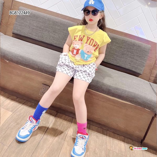 [XẢ KHO] Set áo gấu quần họa tiết NY dễ thương cho bé gái BGB122448