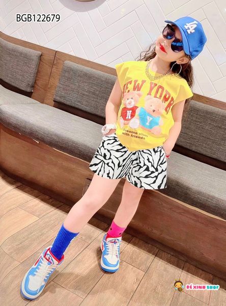 Bộ thun gấu quần họa tiết dễ thương cho bé gái BGB122677