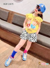 Bộ thun gấu quần họa tiết dễ thương cho bé gái BGB122677