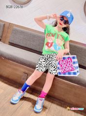 Bộ thun gấu quần họa tiết dễ thương cho bé gái BGB122677